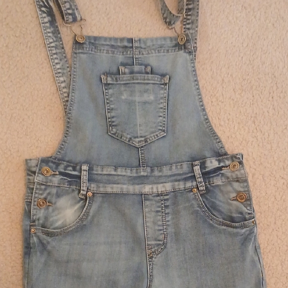 Juniors Blue Denim Distressed Overalls - Picture 6 of 9